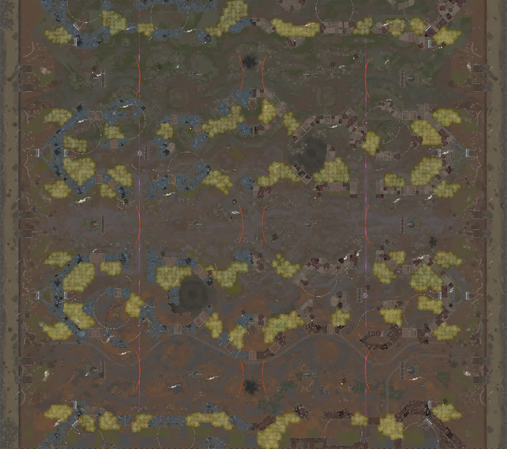 Top-down map of the Breach battlefield in March of Giants